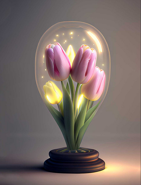 质感3D花朵粉色立体粉色玻璃罩花朵设计