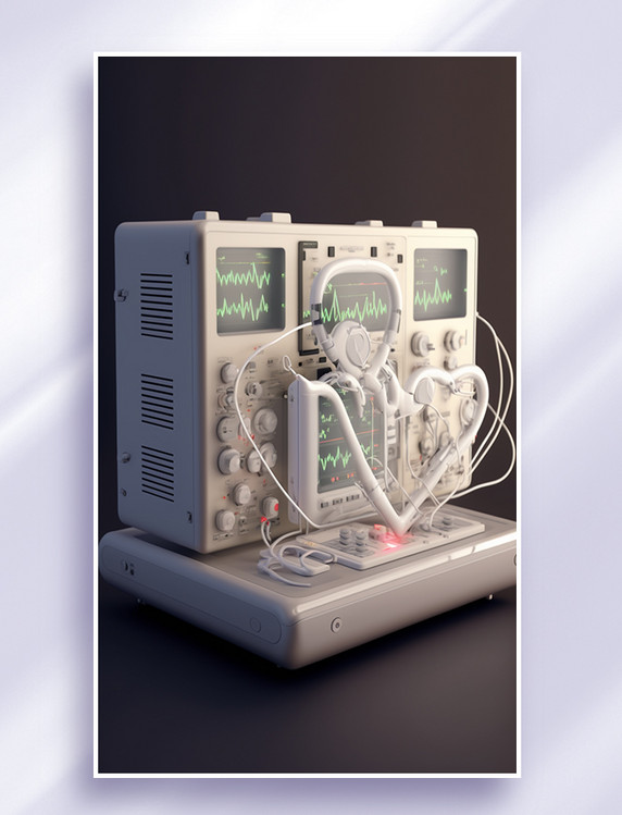 AI绘画白色立体心电图医疗设备