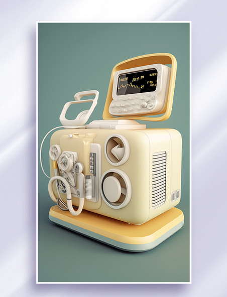 3D彩色立体呼吸机医疗设备插画