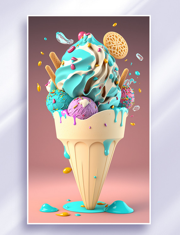 AI绘画彩色冰激凌3D立体美食