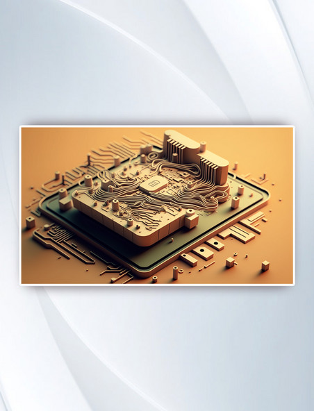 3D立体金色芯片背景科技科学技术商务