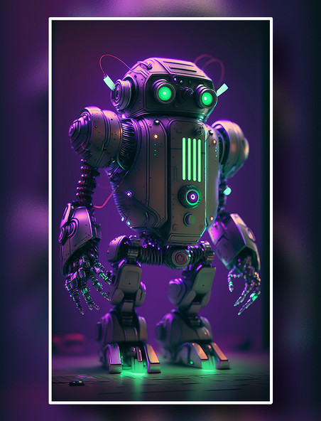 未来风科幻机器人蓝紫色氛围光线概念图