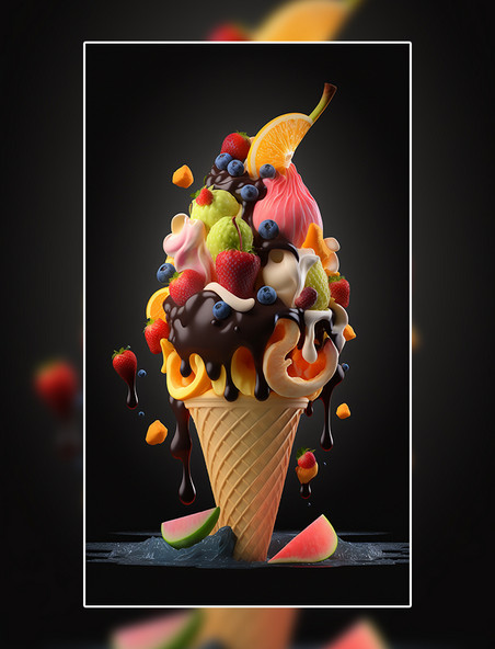 食物水果冰淇淋披萨创意特写数字作品AI作品数字插画