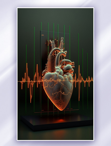 健康心脏立体心跳监测数字插画