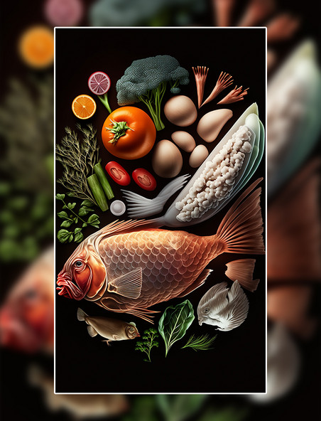 肉蔬菜创意特写数字作品AI作品数字插画
