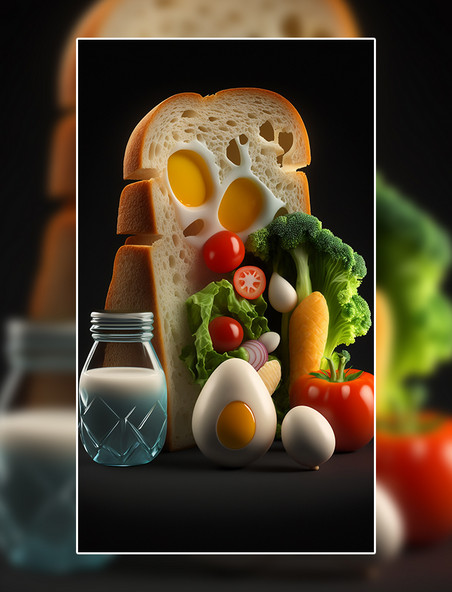 鸡蛋三明治蔬菜创意特写数字作品AI作品数字插画