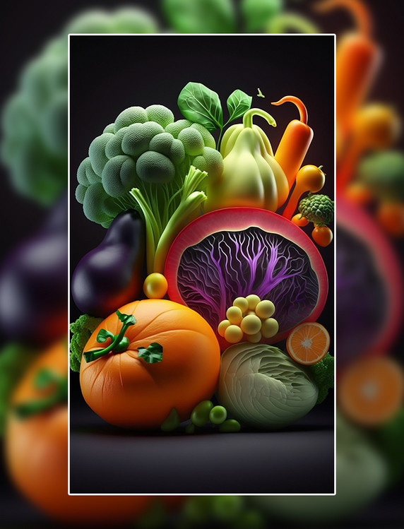 水果蔬菜合集创意特写数字作品AI作品数字插画
