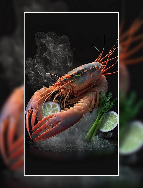 龙虾蔬菜创意特写数字作品AI作品数字插画