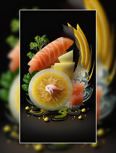 生鱼片海鲜蔬菜合集创意特写数字作品AI作品数字插画