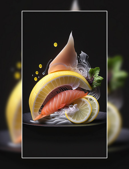 生鱼片海鲜蔬菜创意特写数字作品AI作品数字插画
