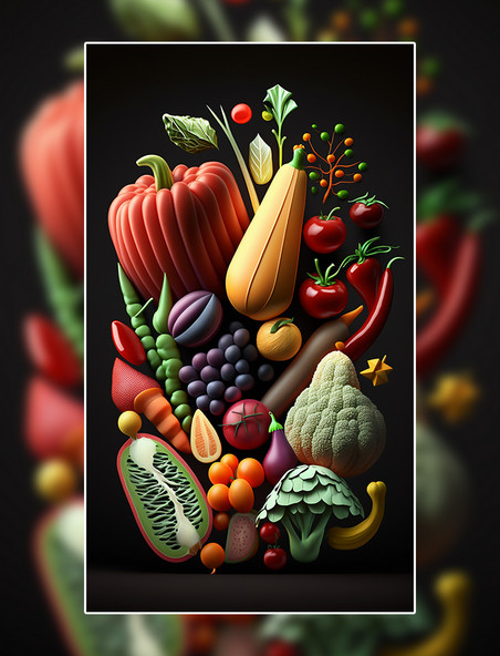 水果蔬菜合集创意特写数字作品AI作品数字插画