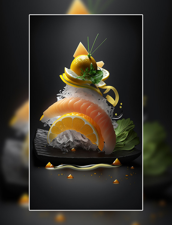 生鱼片海鲜蔬菜合集创意特写数字作品AI作品数字插画