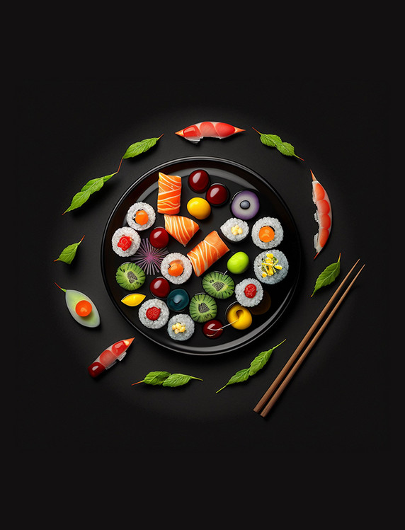 一盘鲜美可口的寿司拼盘效果图