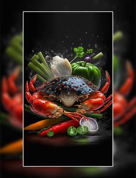 螃蟹蔬菜合集创意特写数字作品AI作品数字插画