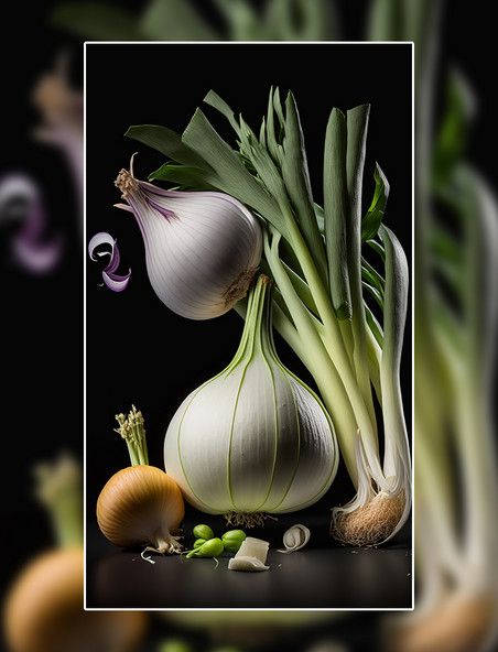 蔬菜合集洋葱创意特写数字作品AI作品数字插画