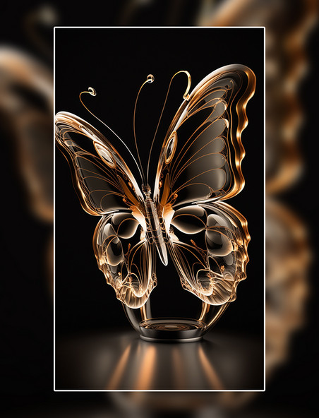 蝴蝶形状透明质感灯丝渲染三维数字作品AI作品数字插画