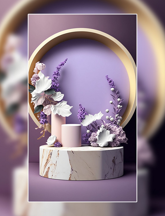 紫色创意3D展台展示产品图数字作品AI作品数字插画