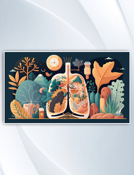 呼吸肺部医疗健康插画