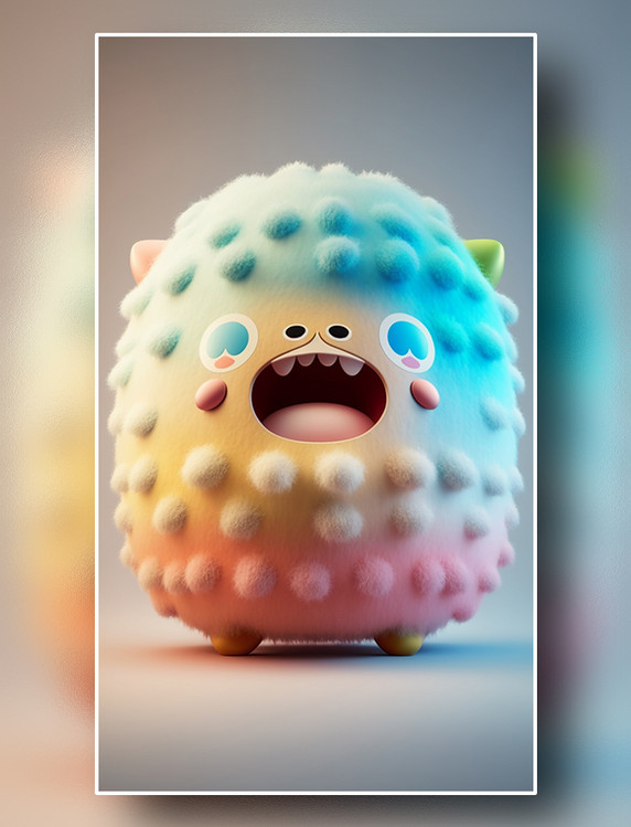 圆形多彩毛绒张嘴小怪兽插画