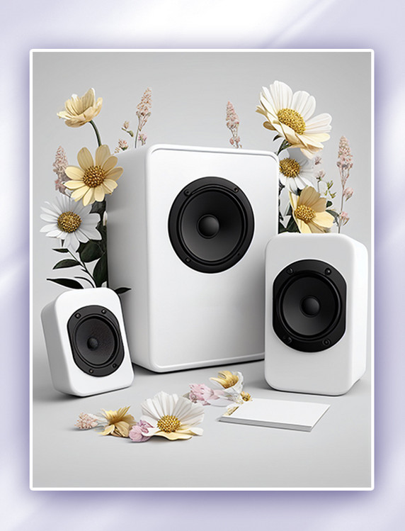 产品摄影3d电器白色音箱数字插画