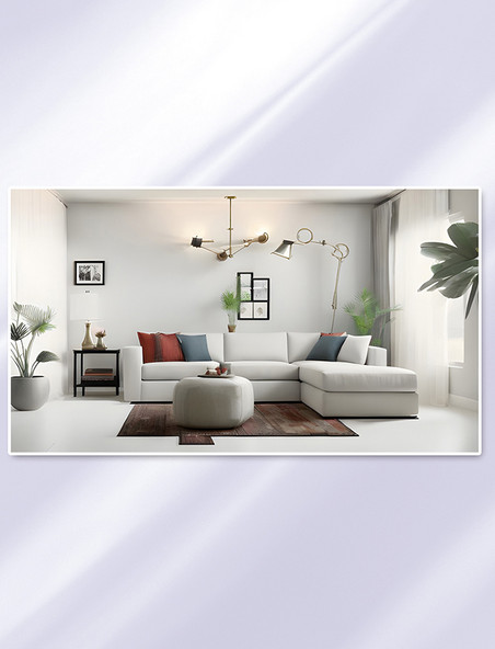 现代家具室内设计装修客厅空间数字插画