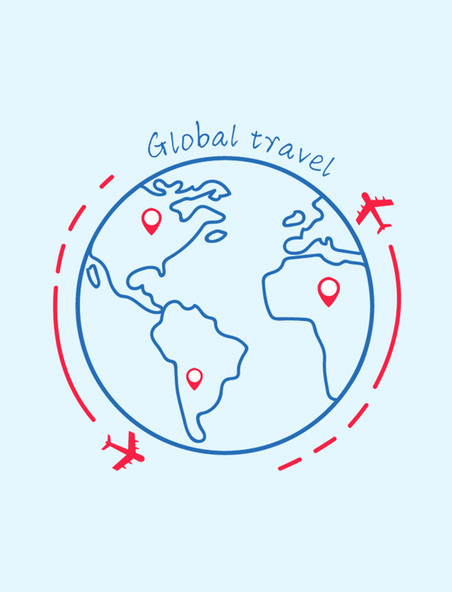 商务环球旅行线描矢量旅游环球