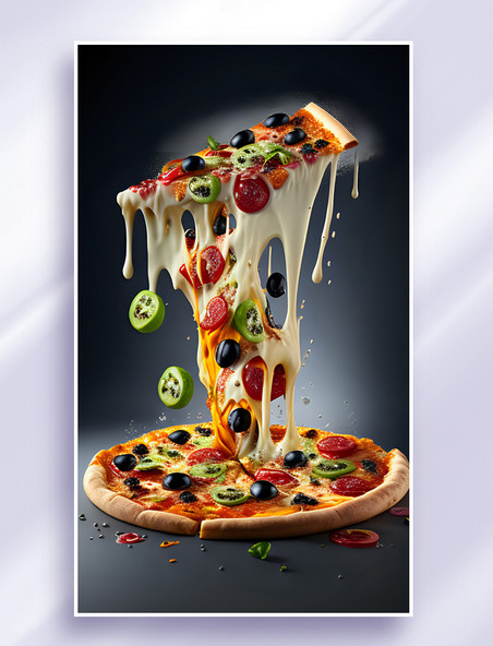 芝士披萨美食美味飞溅立体食物插画背景