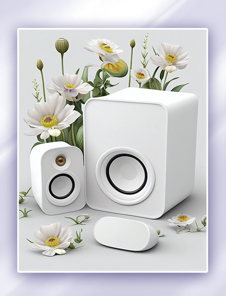 3d电器白色音箱产品摄影数字插画
