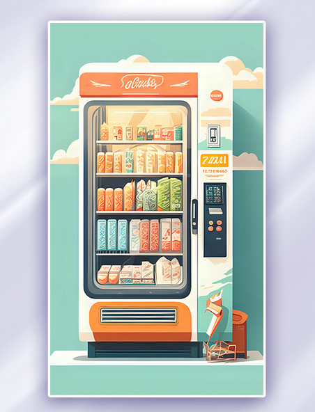 卡通可爱饮料贩卖机扁平风格数字插画