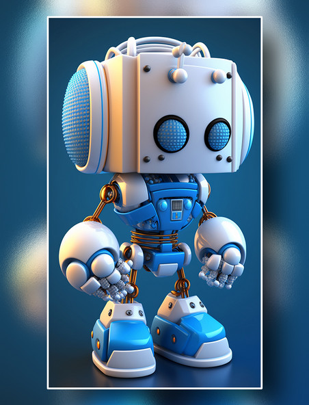 蓝色白3D立体卡爱机器人