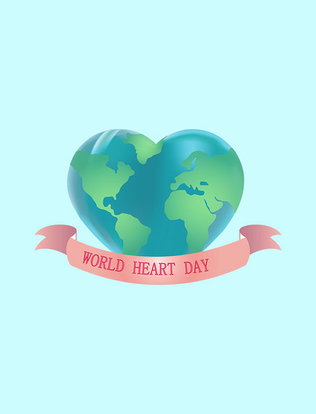 心脏日爱心地球与丝带世界心脏日