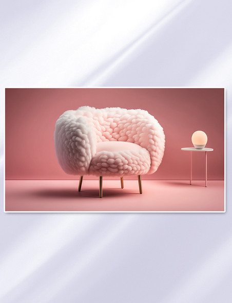 粉色毛绒绒沙发扶手椅椅子家具家居设计数字插画