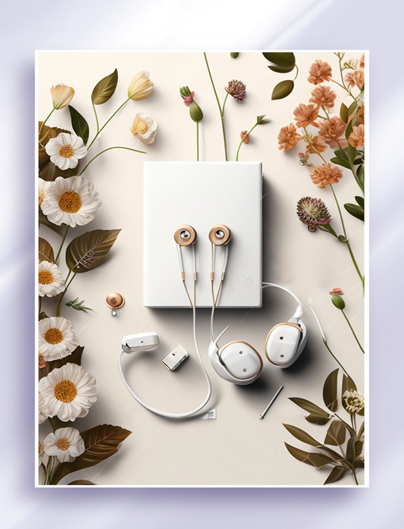 产品摄影白色3d耳机电子产品数字艺术背景