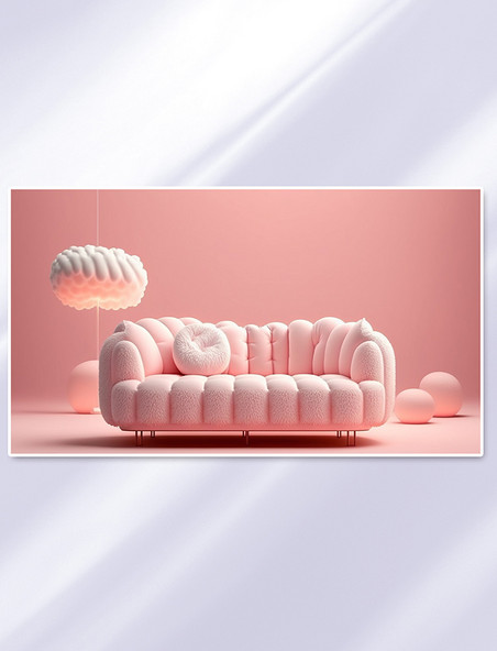 粉色毛绒绒沙发椅子家具家居设计数字插画