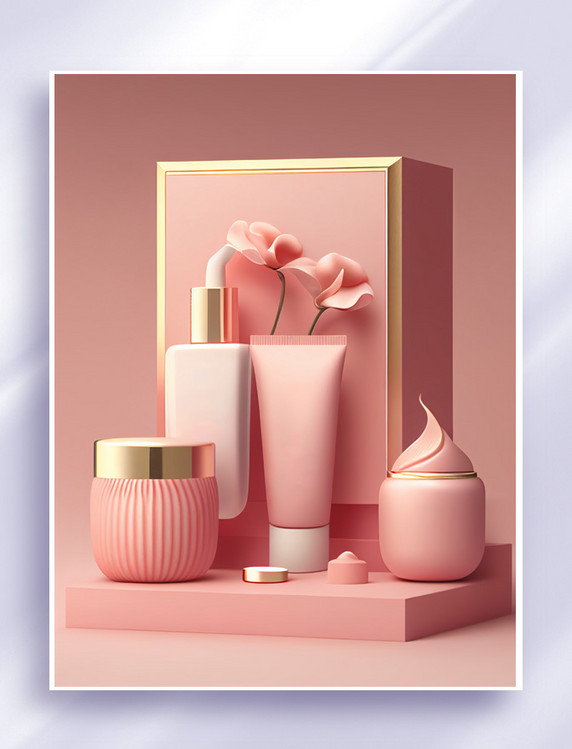 产品摄影化妆品护肤品瓶子粉色装饰背景