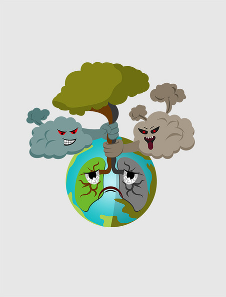 手绘地球的肺污染环保植树雾霾