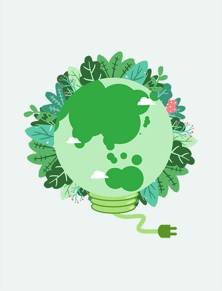 创意手绘绿色环保地球一小时节能扁平