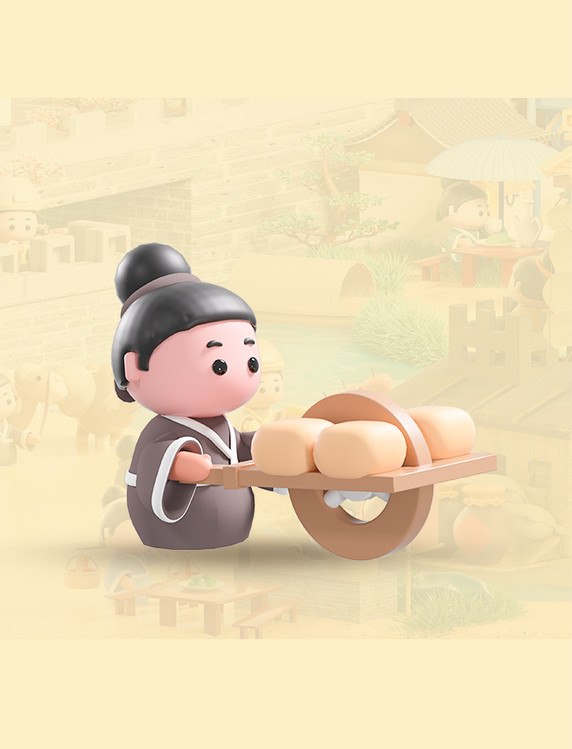 c4d立体卡通清明上河图场景模型