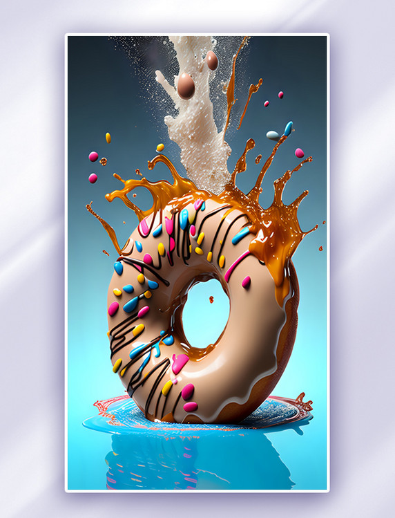 巧克力酱甜甜圈飞溅立体美食甜食数字插画