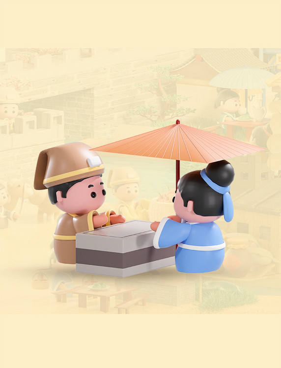 c4d立体卡通清明上河图场景模型