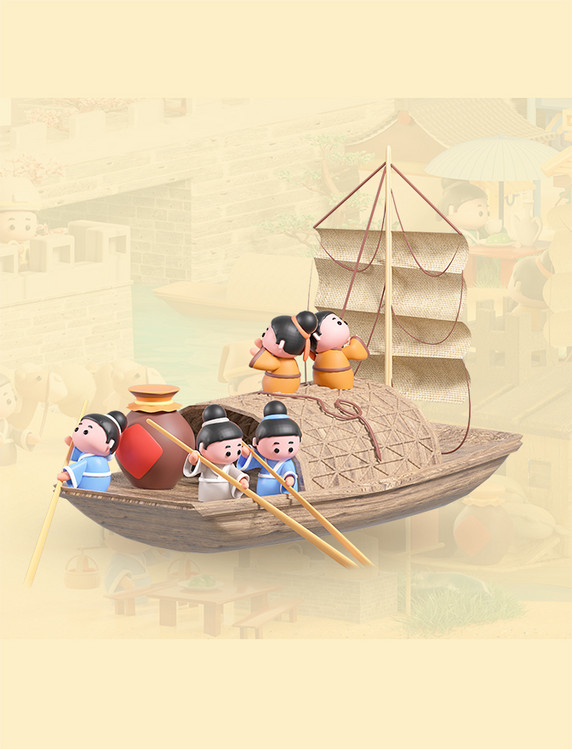 c4d立体卡通清明上河图场景模型