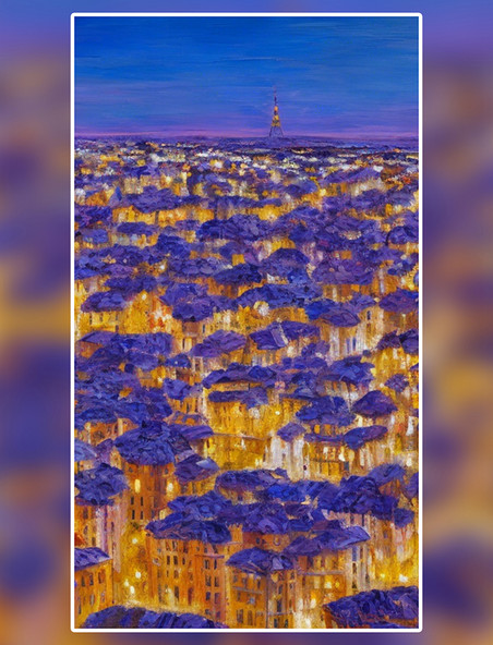 俯瞰夜幕中的欧式小镇油画数字艺术