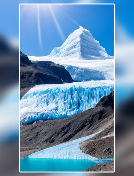 湖水上的冰川高原数字艺术