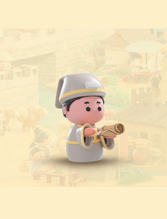 c4d立体卡通清明上河图场景模型