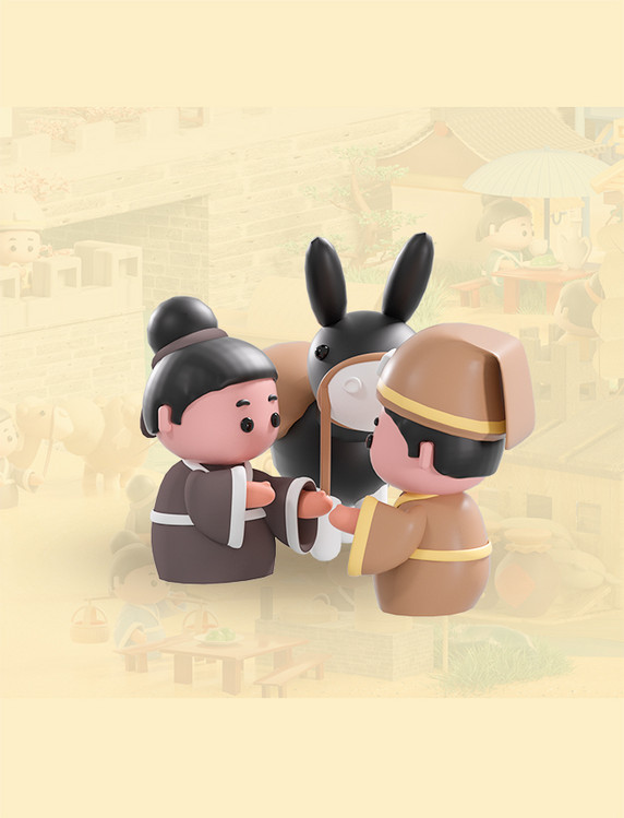 c4d立体卡通清明上河图场景模型