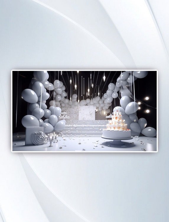 3D立体气球装饰生日舞台背景