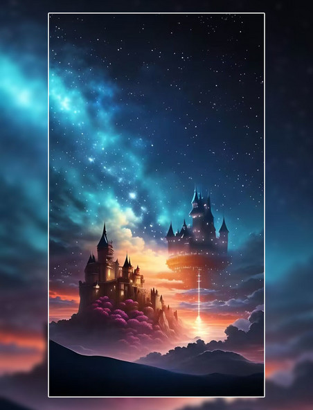 童话世界神秘城堡星空云彩银河夜晚城堡