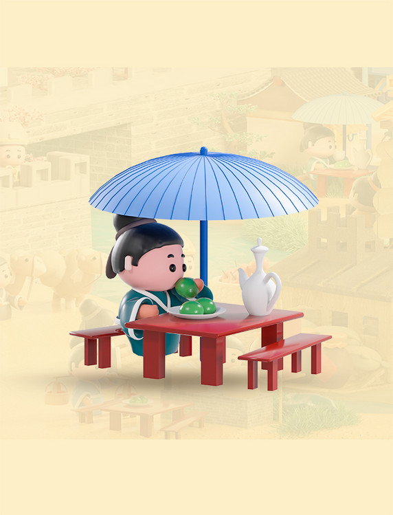 c4d立体卡通清明上河图场景模型