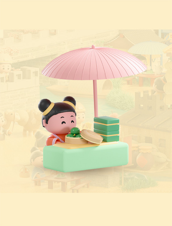 c4d立体卡通清明上河图场景模型