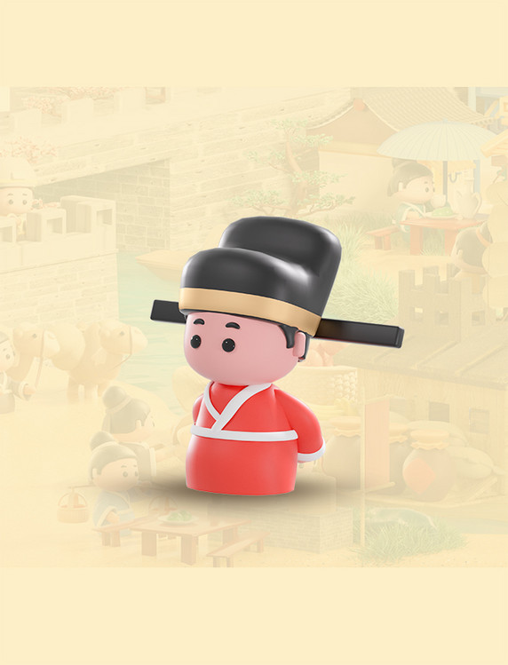 c4d立体卡通清明上河图场景模型